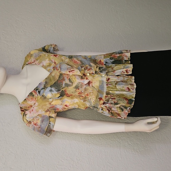 Vtg VIOLET & CLAIRE Floral Ruffle Jabot Chiffon Button Down Fairycore Blouse - Picture 2 of 9